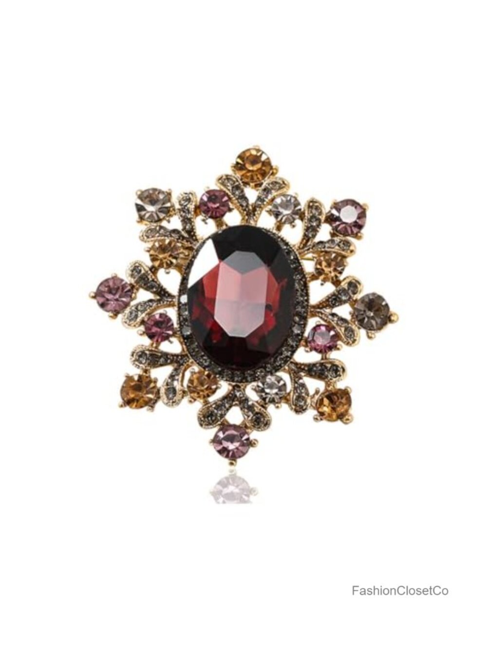 Oval Rhinestone Brooch Pin Gold Plated Crystal Victorian Women